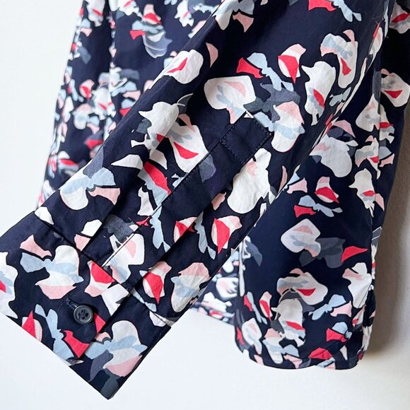 COS 100% Cotton Button Up Down Shirt Top Blouse Abstract Floral Navy Blue 2 $120 - Picture 7 of 13